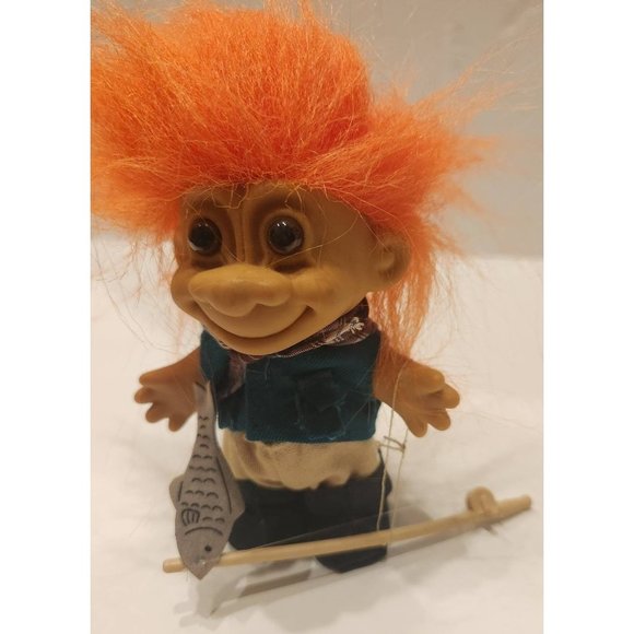 Orange Haired Fly Fisherman Russ Berrie Troll Doll - Picture 2 of 6